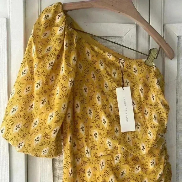 VERONICA BEARD Virginia Dress One Shoulder Floral Layered Yellow Cotton 6 NWT - Picture 6 of 10